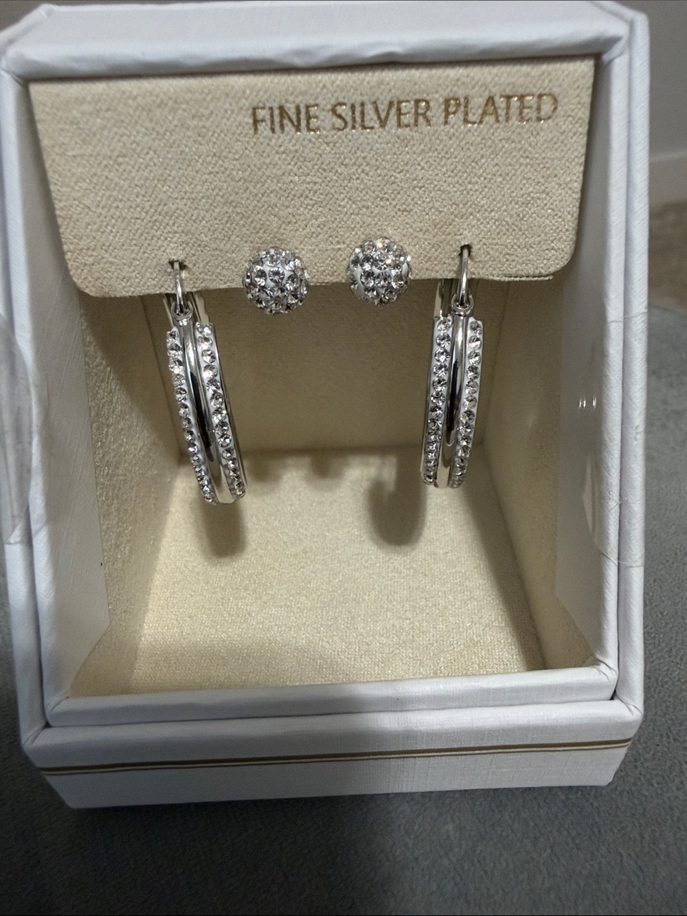 Fine Silver Plated Crystal Hoop and Stud Earring Set - Silver